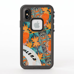 Patrón fractal futurista naranja y turquesa