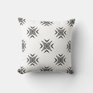 Patrón geométrico almohada de estrella blanca negr