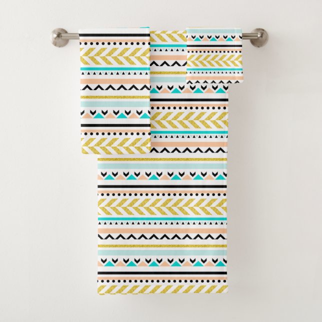 Patrón geométrico azteca inspirado en oro azul ros (In situ)