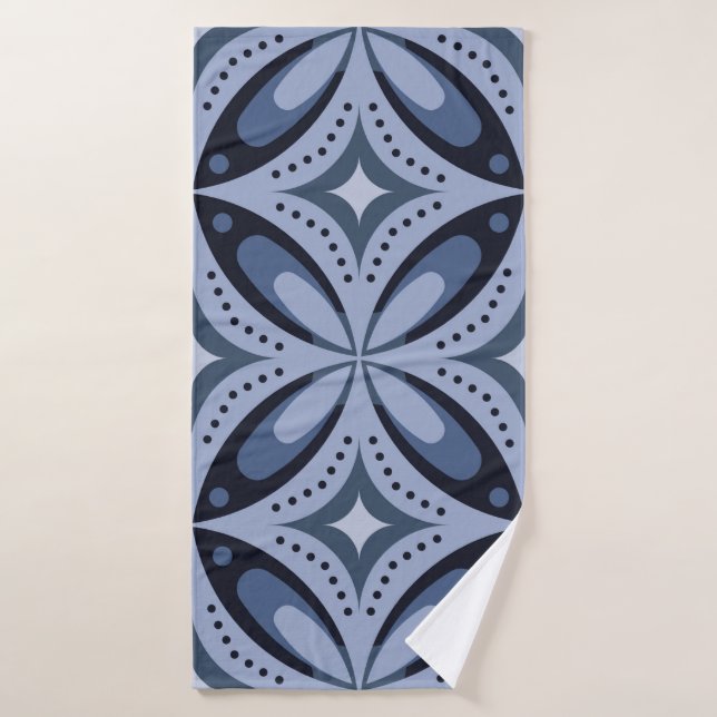 Patrón geométrico azul estilo retro (Toalla de baño)