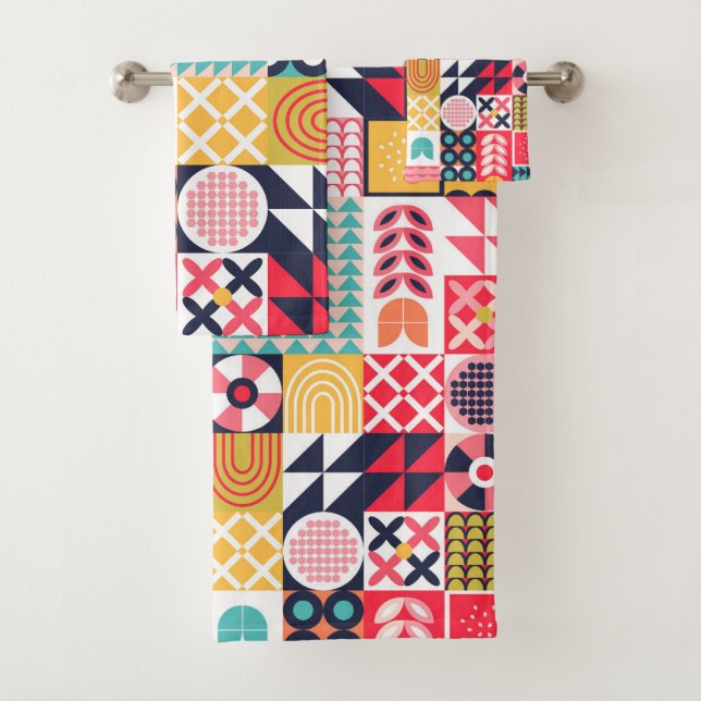 Patrón geométrico colorante retro vibrante (In situ)