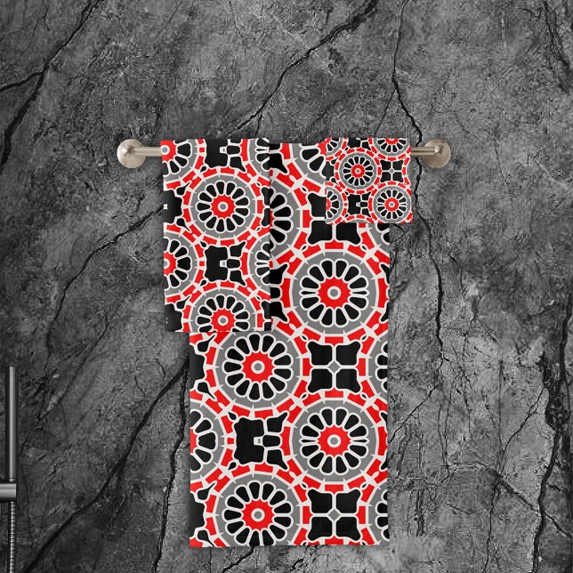 Patrón geométrico de mosaico rojo negro blanco y g (Subido por el creador)
