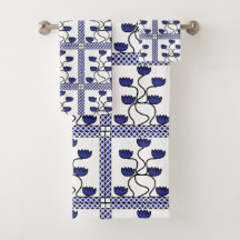 Patrón geométrico floral azul persa asiático