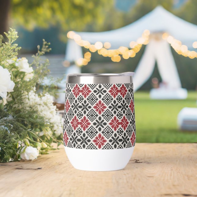 Patrón geométrico folclórico rojo negro blanco (Boda)