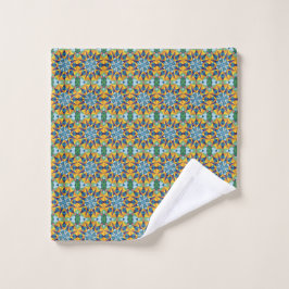 Patrón geométrico fractal azul y amarillo