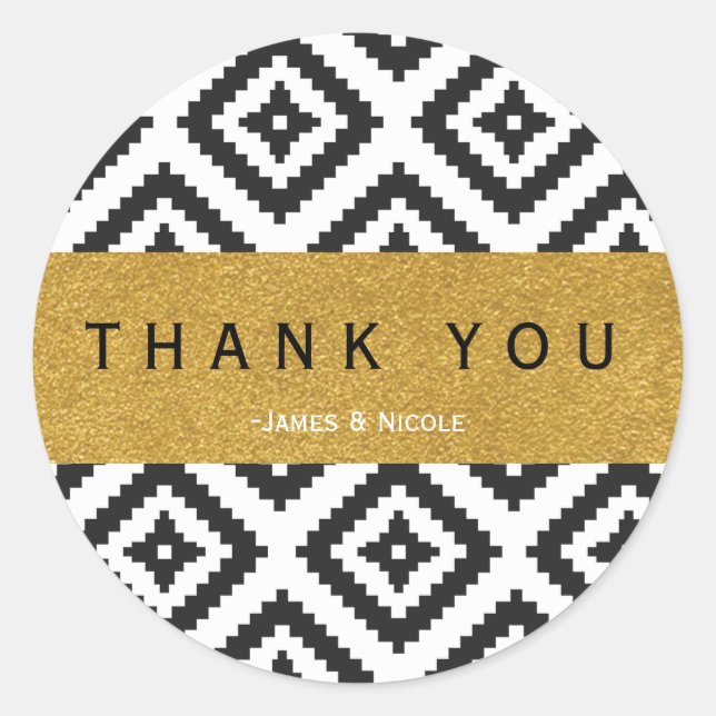 Patrón geométrico negro y blanco y Pegatina de oro (Anverso)