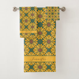 Patrón girasol de nombre personalizado en verde os