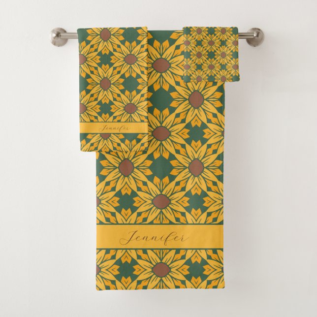 Patrón girasol de nombre personalizado en verde os (In situ)