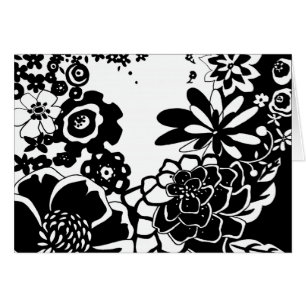 Patrón gráfico de jardín floral blanco y negro