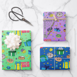 Patrón Hanukkah - Papel de ajuste 3 Hoja plana