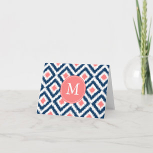 Patrón Ikat de diamantes de coral azul monogramado