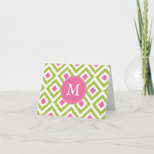 Patrón ikat de diamantes rosados verde monogramado