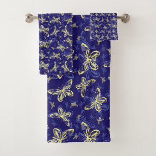 Patrón ilustrado de mariposa azul y amarilla