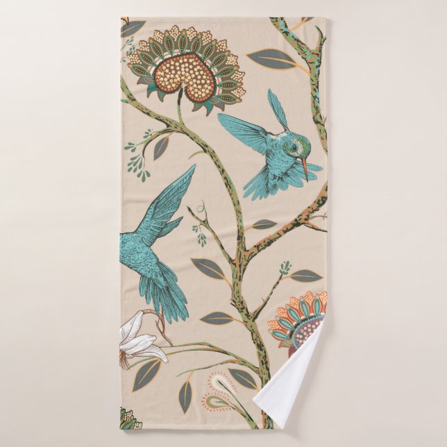 Patrón ininterrumpido beige con flores estilizadas (Toalla de baño)