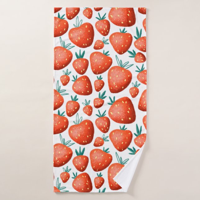 Patrón ininterrumpido de fresas rojas (Toalla de baño)