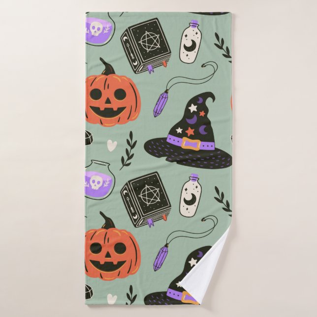 Patrón ininterrumpido de Halloween con gorra de br (Toalla de baño)
