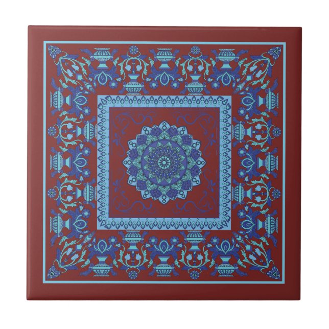 Patrón Islámico Azulejos De Cerámica Azul Y Roja (Frente)