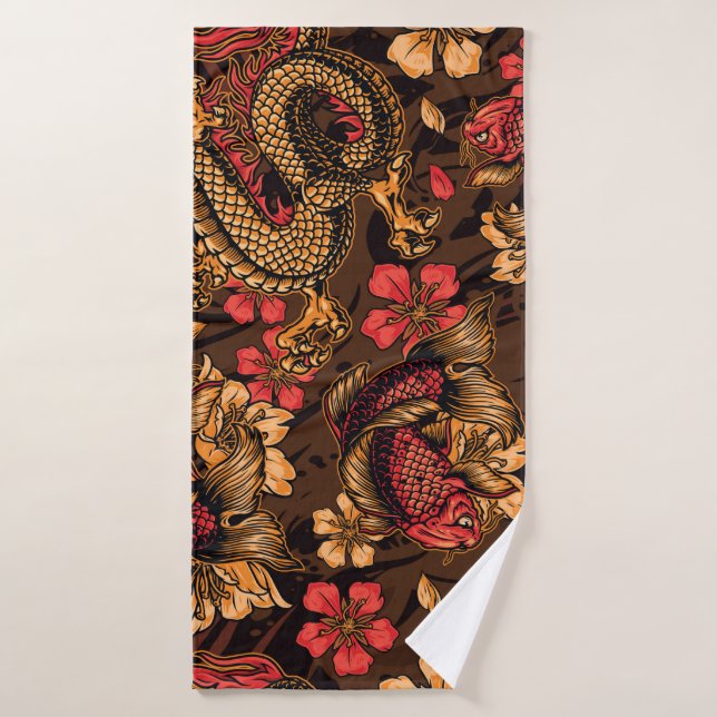 Patrón koi del dragón japonés. (Toalla de baño)