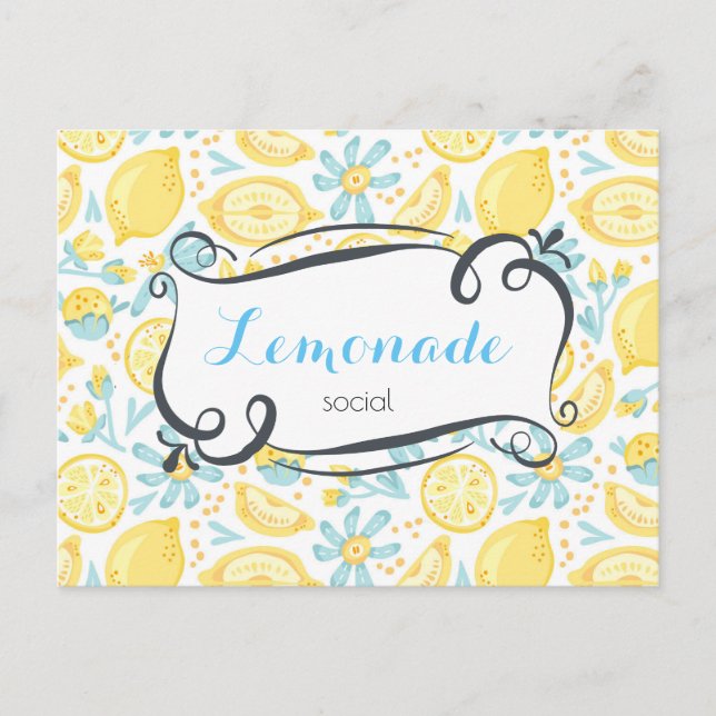 Patrón Lemones y Flores Invitación social Lemonade (Anverso)
