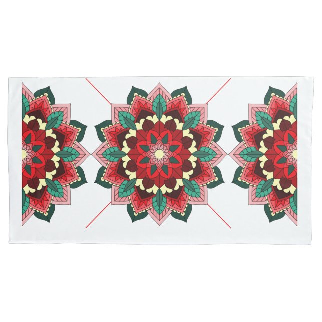 Patrón Mandala 02 en funda de almohada roja (Anverso)