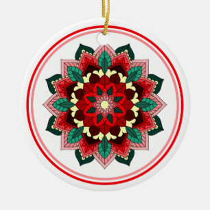 Patrón Mandala 02 en ornamento de cerámica rojo