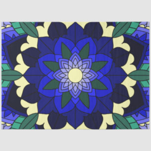 Patrón Mandala 02 en papel de tejidos azul oscuro