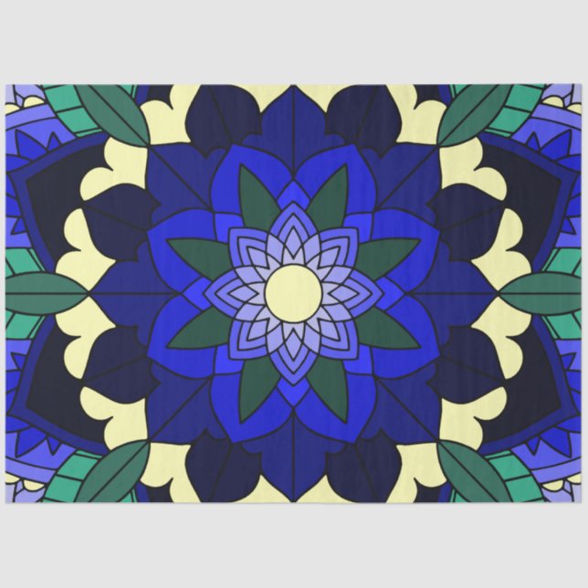 Patrón Mandala 02 en papel de tejidos azul oscuro (Anverso)