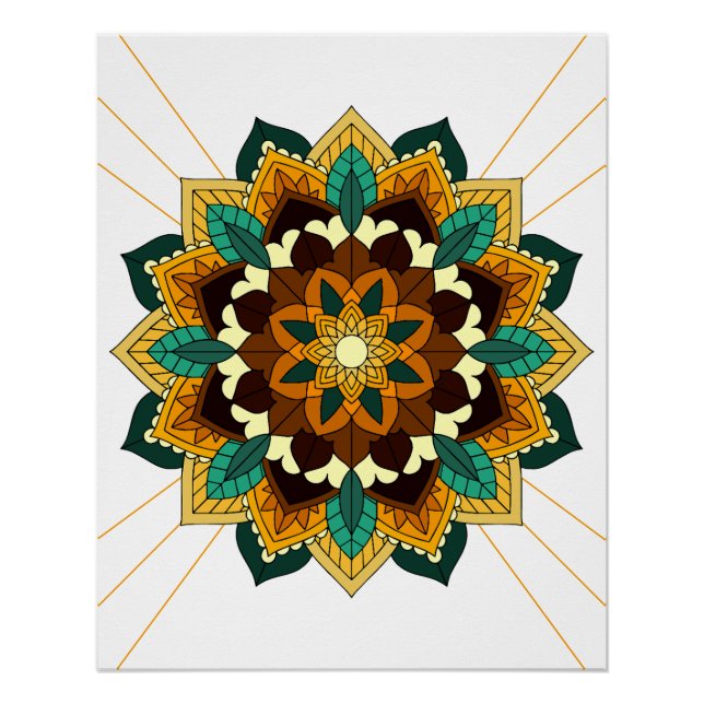 Patrón Mandala 02 en Poster amarillo y bronceado (Anverso)