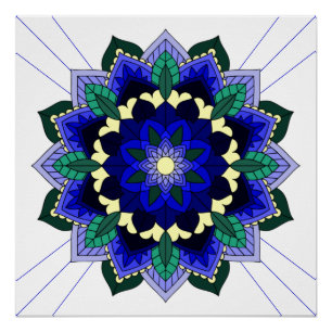 Patrón Mandala 02 en Poster azul oscuro