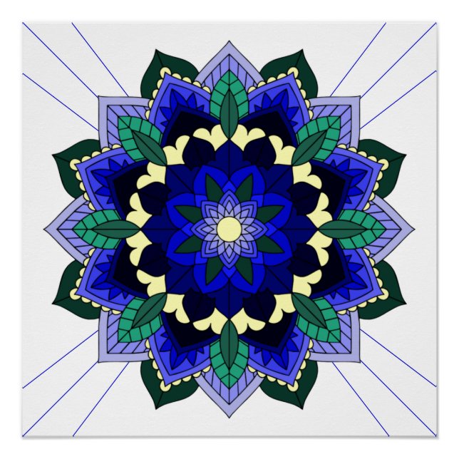 Patrón Mandala 02 en Poster azul oscuro (Anverso)