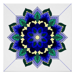 Patrón Mandala 02 en Poster azul oscuro