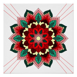 Patrón Mandala 02 en Poster rojo