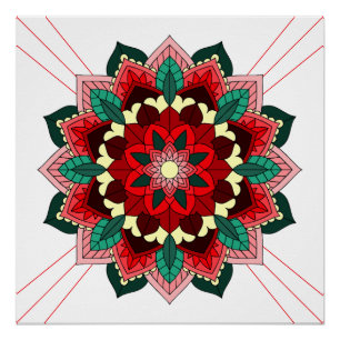Patrón Mandala 02 en Poster rojo