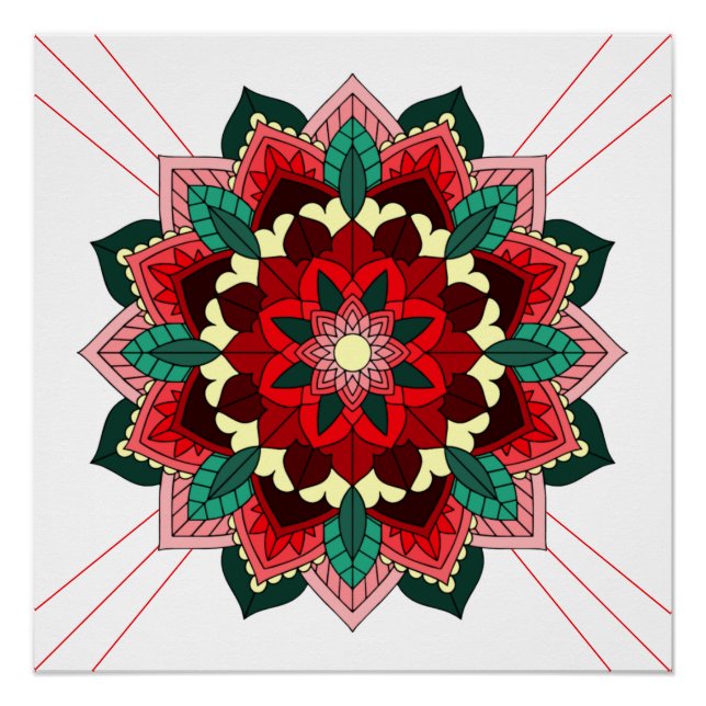 Patrón Mandala 02 en Poster rojo (Anverso)