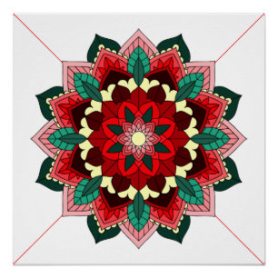 Patrón Mandala 02 en Poster rojo