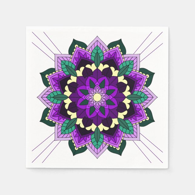 Patrón Mandala 02 en servilleta de papel morado (Anverso)