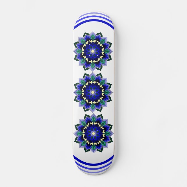 Patrón Mandala 02 en skateboard azul oscuro (Anverso)