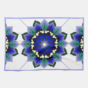 Patrón Mandala 02 en toalla de té azul oscuro