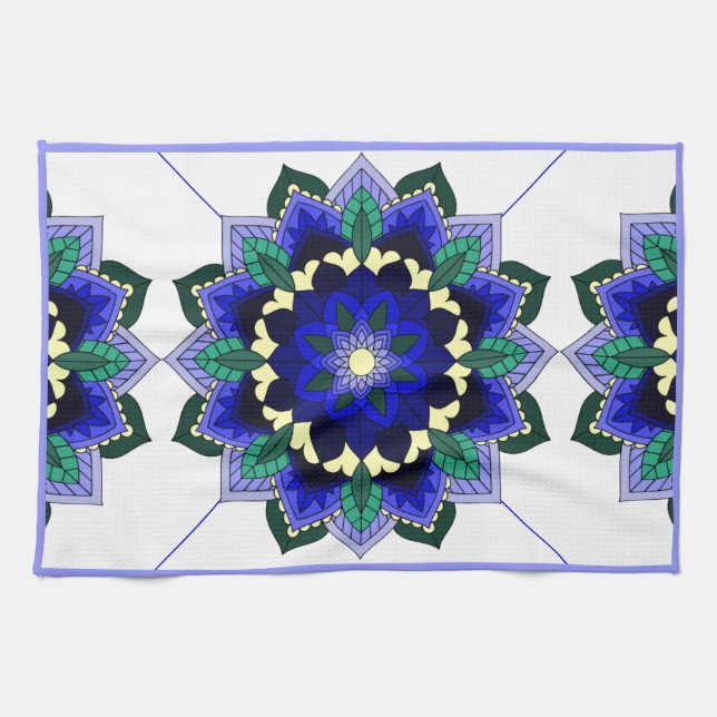 Patrón Mandala 02 en toalla de té azul oscuro (Horizontal)