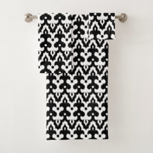 Patrón marroquí de damasco de Ikat, negro y blanco