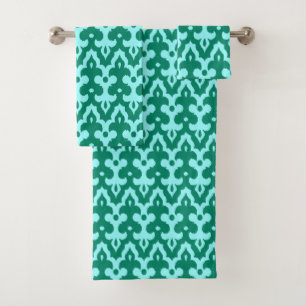 Patrón marroquí de damasco de Ikat, turquesa y Aqu