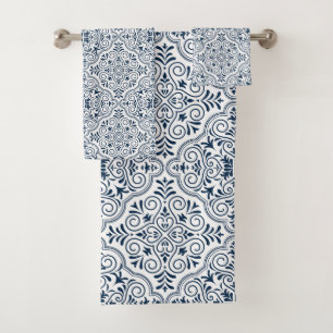 Patrón marroquí floral azul y blanco