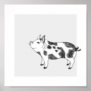 Patrón minimalista de arte lineal de cerdo Cottage