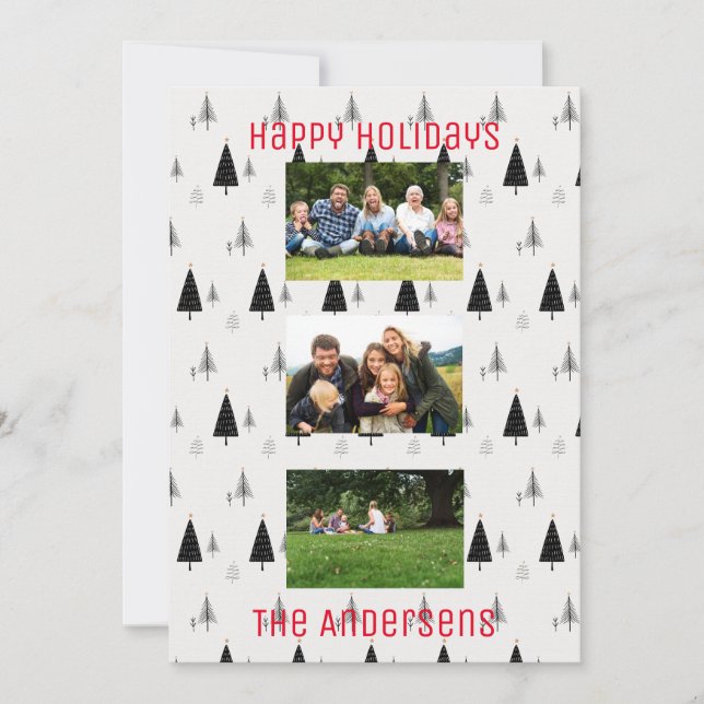 Patrón moderno de árbol de Navidad en blanco y neg (Anverso)