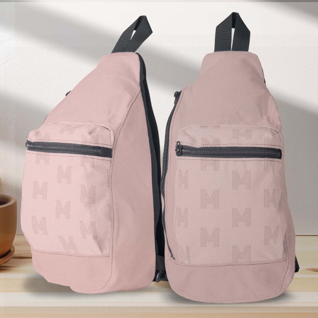 Patrón moderno monograma rosa, bolsa de honda para (Pink monogram small women's sling bag.)
