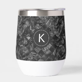 Patrón moderno monogramado negro falso Purpurina