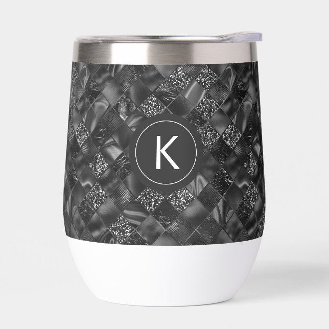 Patrón moderno monogramado negro falso Purpurina (Izquierdo)