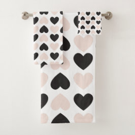 Patrón moderno Rubor Pink Black Love Hearts