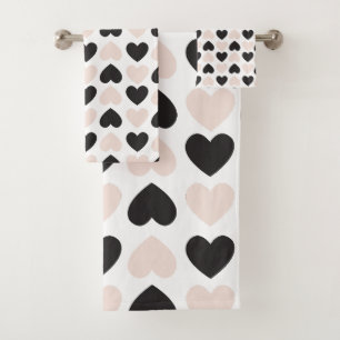 Patrón moderno Rubor Pink Black Love Hearts