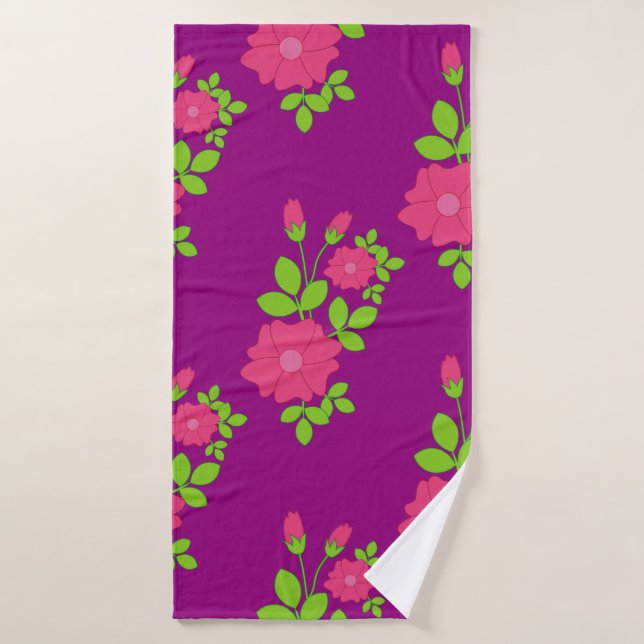 Patrón morado sin costuras con flores rosadas y co (Toalla de baño)